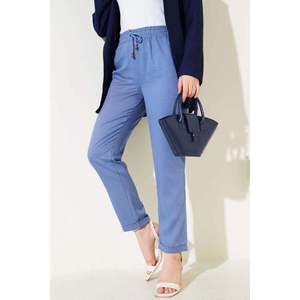 Pantalon Palazzo Indigo Double Skinny Leg à taille élastique Pantalon évasé cargo Hip Hop respirant avec techniques classiques froissées - Product Image 3