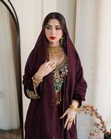 Caftan Abaya en velours pour soirée, fête de l'Aïd al-Fitr, fête du Ramadan, Algérie, orné de perles à la main, grande taille, léger, longueur au sol, col haut, manches longues