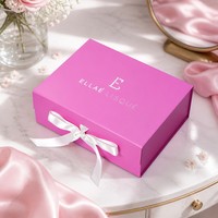 Boîte cadeau magnétique pliable personnalisée rose vif avec nœud en ruban, impression photo personnalisée pour emballage cadeau, fournisseur en gros