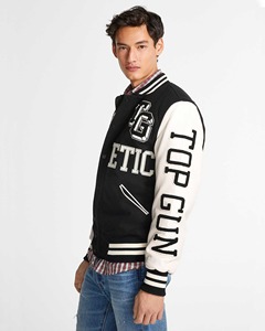 Chaqueta universitaria con logotipo personalizado para hombre, chaqueta Varsity unisex con parche bordado de chenilla americana para hombre, recortada de béisbol Retro Vintage - Product Image 3