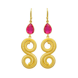 Nouvelle arrivée boucles d'oreilles pendantes au design spirale unique plaqué or avec boucles d'oreilles en laiton de pierres précieuses de calcédoine rose - Product Image 1