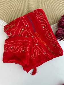Sari de novia indio moderno de Bollywood, de tela crepé de muselina pura con trabajo de espejo, para verano e invierno, a la moda, para mujer, para fiestas festivas - Product Image 3