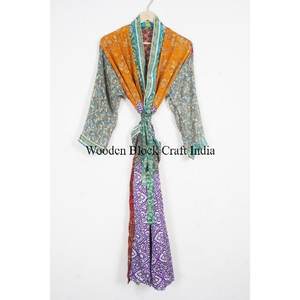 Sari en soie longue fait main de haute qualité, robe de mariée vintage en patchwork, robe de nuit pour femmes, ensemble de vêtements de nuit, taille unique - Product Image 6