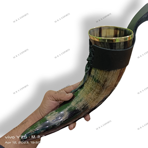 Estilo vikingo 500ml Cuerno para beber de búfalo Acabado natural ecológico con soporte de cuero y llantas de latón Cuernos de buey Precio a granel - Product Image 2