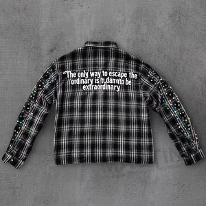 Streetwear personnalisé délavé à l'acide de haute qualité t-shirt vintage surdimensionné à manches longues chemises à carreaux en flanelle et strass pour hommes - Product Image 3