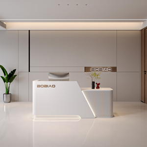Modern Custom High Gloss Lacquer Finish MDF Wood <b>Reception</b> Desk Multi Function Front <b>Counter</b> Table for Supermarkets Malls Hotel - Product Image 2