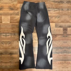 Pantalon de survêtement évasé Streetwear personnalisé 100% coton français éponge botte coupe Vintage impression en détresse lavage à l'acide pantalon de survêtement évasé hommes - Product Image 2