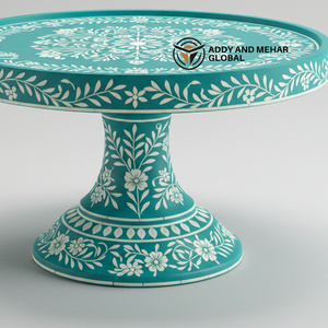 ฐานวางเค้กทรงกลม ดีไซน์หรูหรา สำหรับโอกาสพิเศษ ผลิตจากงานฝีมือประณีต ลายบลูโบนอินเลย์ เป็นมิตรต่อสิ่งแวดล้อม ไม่ติดกระทะ ล้างในเครื่องล้างจานได้ - Product Image 5