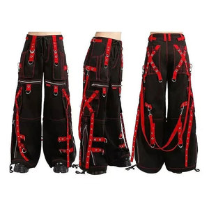 Pantalon convertible à bretelles noires et rouges, style punk rock gothique, 100% coton, pantalon gothique unisexe 2026 - Product Image 6