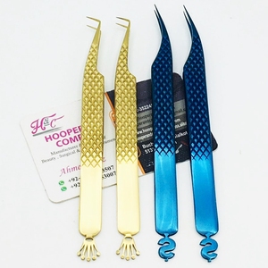 แหนบคีบขนตาสีทองขนมิงค์ดอลลาร์สแตนเลสสีน้ำเงินปากคีบขนตาด้านล่างแบบยั่งยืน - Product Image 2