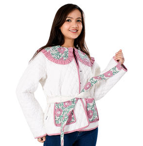 Chaqueta acolchada de algodón con estampado de bloque de mano nueva moda mujer invierno algodón estampado cremallera cierre manga larga cuello chaqueta - Product Image 3