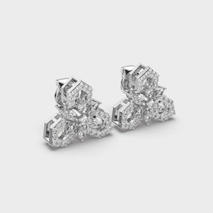 Pendientes de Diamantes Cultivados en Laboratorio de Lujo, con Diseño Floral, Plata de Ley 925 - Product Image 3