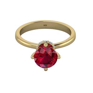 แหวนมงกุฎเงินแท้ 925 คุณภาพดีที่สุดสำหรับผู้หญิง ประดับด้วยพลอยโกเมนสีแดงขนาด 8 มม. ทรงเหลี่ยม ตัวเรือนชุบทองแบบหนามเตย - Product Image 1