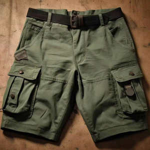 Pantalones Cortos Cargo para Hombre, Estilo Europeo, Casuales de Verano, Multibolsillos, Resistentes al Viento, de Poliéster/Algodón, Tejido Digital, Delgados, Elásticos, Cintura Media, Color Sólido - Product Image 2