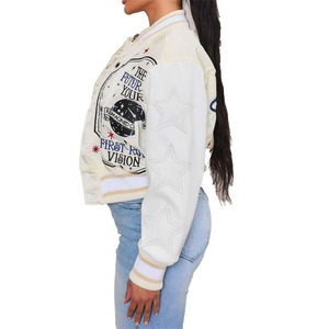 OEM personalizado Vintage College Baseball Letterman Varsity chaqueta para mujer invierno mangas de cuero algodón relleno diseño transpirable - Product Image 2