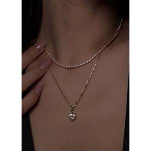 Solis Heart Diamond Pendant <b>Necklace</b> with Ribbed Design Elegant Diamond Charms - Product Image 6