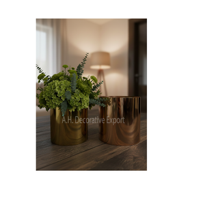 Premium Modern Polished Metal <b>Cylinder</b> <b>Vase</b> Set Gold & Copper Decorative Tabletop Planters for Indoor Flowers - Product Image 1