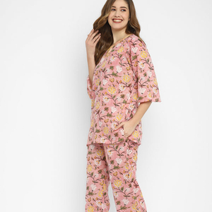 เดรสลำลองผ้าฝ้าย2ชิ้นพิมพ์ลายดอกไม้ฤดูร้อนความยาวไม่ซ้ำใครพร้อมแขนสามส่วนดีไซน์จีบแฟชั่นที่ยั่งยืน - Product Image 1