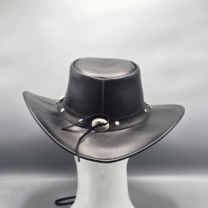 Black Leather Cowboy <b>Hat</b> Handmade with Hand Embroidery <b>Western</b> Wide Brim for Men and Women Four Seasons Use - Product Image 2
