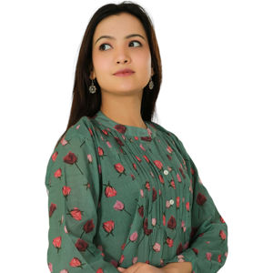 Indien imprimé à la main femmes Blouse élégant Boho imprimé fleuri Blouse doux coton été tenue décontracté à manches longues Vintage haut - Product Image 1