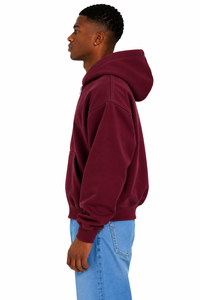 Sweat à capuche zippé bordeaux pour homme, en molleton décontracté, couleur unie, coupe classique, idéal pour l'automne, 100 % coton, anti-rétrécissement, 350g - Product Image 3