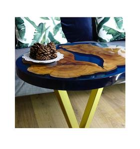 Mesa de Centro de Madera con Borde Natural y Resina Epoxi, Diseño de Río, Muebles Modernos para Sala de Estar - Product Image 1