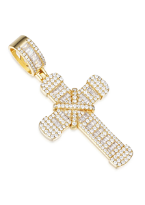 จี้กางเขนประดับเพชรโมอิสซาไนต์ทรงบาแกตต์และทรงกลม ชุบทอง 14K และโรเดียม เหมาะสำหรับเป็นของขวัญ - Product Image 5