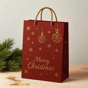 Sacs en papier de Noël écologiques biodégradables Sacs de shopping recyclables avec poignées et marquage à chaud pour l'emballage de cadeaux - Product Image 3