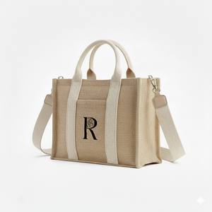Sac fourre-tout en toile de jute et coton imperméable antivol en gros, fermeture à glissière, poignée d'épaule, motif géométrique, sac de shopping personnalisé - Product Image 3
