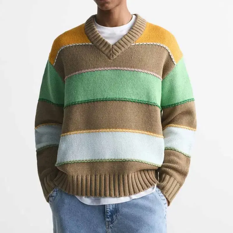 신상품 풀 슬리브 V 넥 커스텀 디자인 로고 통기성 캐주얼 스웨터 남성용 패션 니트 스웨터