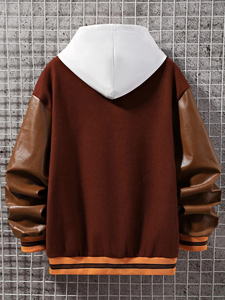 Chaqueta universitaria personalizada con capucha para hombre, a rayas y hombros caídos chaqueta con estampado de letras, Mangas de cuero, chaqueta con letras personalizadas - Product Image 2