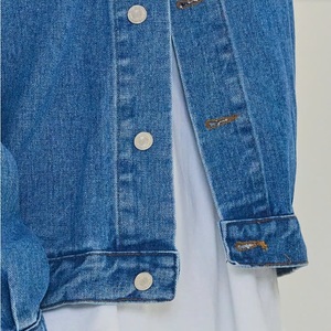 Chaqueta vaquera de cintura media con patrón a cuadros informal para mujer, vaquera holgada transpirable con decoración de botones para el verano - Product Image 3