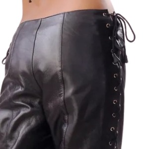 Pantalons Capri en Cuir Véritable pour Femmes avec Ensemble de Soutien-Gorge à Col Halter Assorti, Tenue de Club Fetish, Fournisseur en Gros - Product Image 6