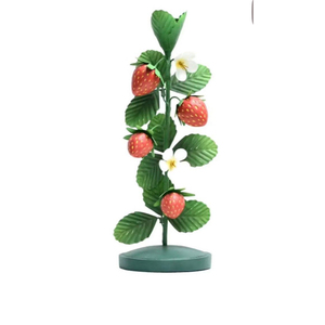 Royal Iron Strawberry Plant <b>Candle</b> Stand Green Leaves <b>Red</b> Berries White Flowers Durable Metal Base Home Decoration - Product Image 1