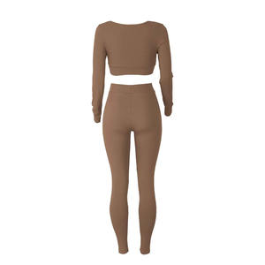 Conjuntos de fitness para gimnasio con frente sólido para mujer, ropa deportiva sin costuras hasta la rodilla, ropa deportiva de yoga para entrenamiento de 2 piezas - Product Image 2