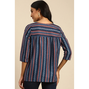 เสื้อลำลองผ้าฝ้ายพิมพ์ลายครามสำหรับผู้หญิงสำหรับใส่พักผ่อน - Product Image 5