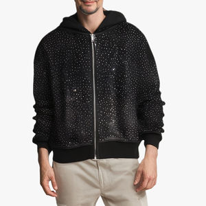 Vente en gros de streetwear de haute qualité sweats à capuche en coton avec strass pour hommes de haute qualité surdimensionnés - Product Image 2