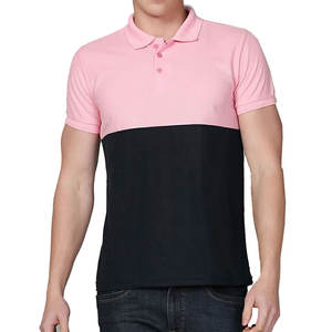 Men's Premium Streetwear Polo Shirt | <b>Pink</b> & Black Color-Block Design | Breathable Lightweight Casual Urban Lifestyle Basic <b>Top</b> - Product Image 1