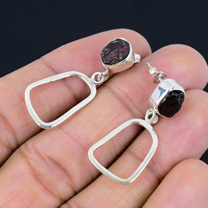 Hot Sale Bohemian Women's <b>Silver</b> Dangle Earrings Fancy Shape Garnet Drop Engagement Fashion Accessory At Factory Price - Product Image 3