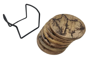 แผ่นรองแก้วไม้สี่เหลี่ยมทำมือ ดีไซน์หรูหรา ไม้และหินอ่อน พร้อมฐานโลหะสีดำ ชุดเสิร์ฟ 6 ชิ้น - Product Image 6