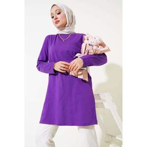 Tunique basique à manches longues pour femmes de couleur violette - Product Image 1