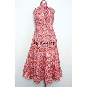New Arrival High Quality Cotton Summer <b>Dress</b> <b>Women</b> Modern Chic Floral Patterned red sleeveless Midi Bodycon <b>women</b> <b>dress</b> - Product Image 1