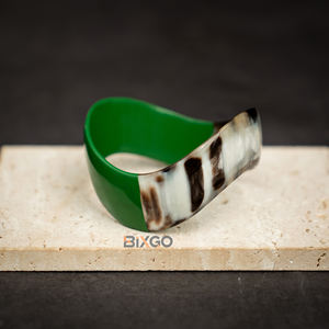 Luxury Vietnam Handicraft Half-Lacquer Green <b>Cuff</b> <b>Bracelet</b> for Women Buffalo Horn Jewelry - Product Image 2