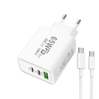 Adaptateur de Recharge Rapide 65W à 3 Ports GaN avec Fonction SCP, Chargeur USB 12W Max pour Téléphones Portables/iPhone