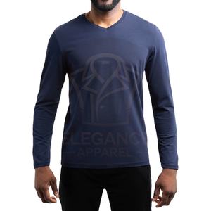 Buena calidad Nueva llegada Cuello en V Estilo Color azul Streetwear Camiseta clásica Otoño Invierno Everyday Loungewear Top Camisa de manga larga - Product Image 4