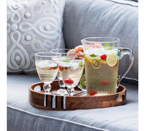 Plateau décoratif rond en bois Raayan International de 14 pouces avec motif de rayures horizontales, personnalisé pour les occasions d'anniversaire - Product Image 5