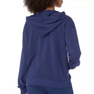 เสื้อมีฮู้ดสำหรับผู้หญิงผ้าฝ้ายขนแกะสีฟ้าเข้ม - Product Image 6