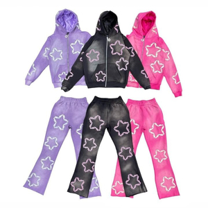 Personalizado Delgado apilados chándal al por mayor lavado ácido hombres otoño conjunto Flare chándal peso pesado apilados pantalones crudo dobladillo transpirable - Product Image 1