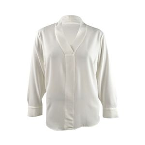 Camicetta da Donna Calvin Klein Taglie Forti con Scollo a V, XL, in Raso e Lino Lavorato a Maglia, Colletto Arricciato, Stile Classico, Tinta Unita o a Righe - Product Image 1