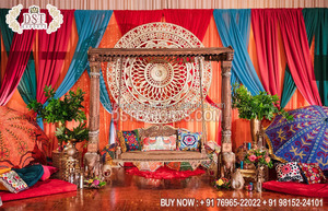 Scène Mehndi exclusive pour les mariages asiatiques Scène élégante pour la cérémonie Mehndi & Sangeet Thème musulman Configuration de la décoration Sangeet - Product Image 2